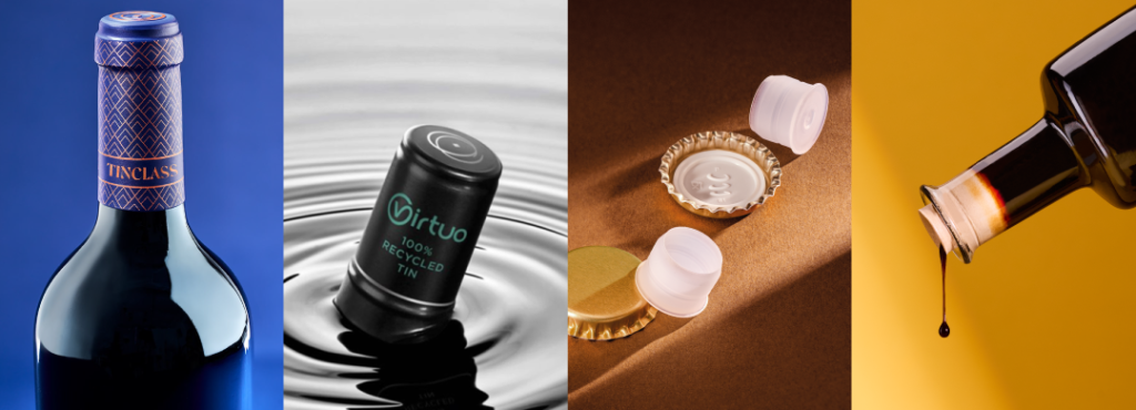 Productos de crealis, cápsulas de estaño, tapas corona, bartops con vertedor